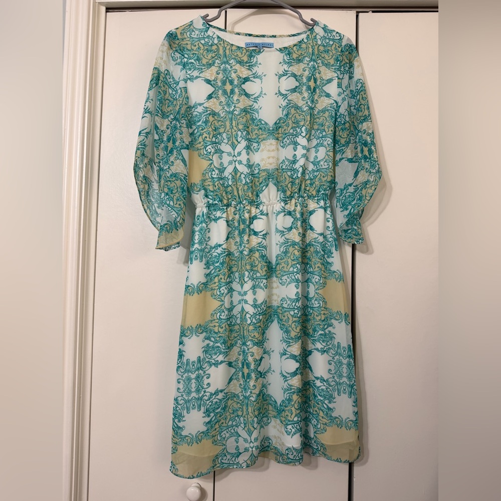 ANTONIO MELANI Spring Paisley Dress in Teal and Cream